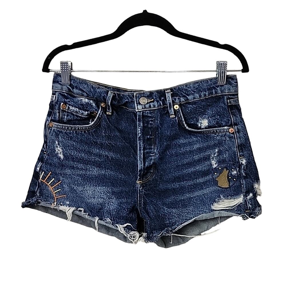 AGOLDE Denim Jean Shorts Wolf and Sun Embroidery Womens Size 29